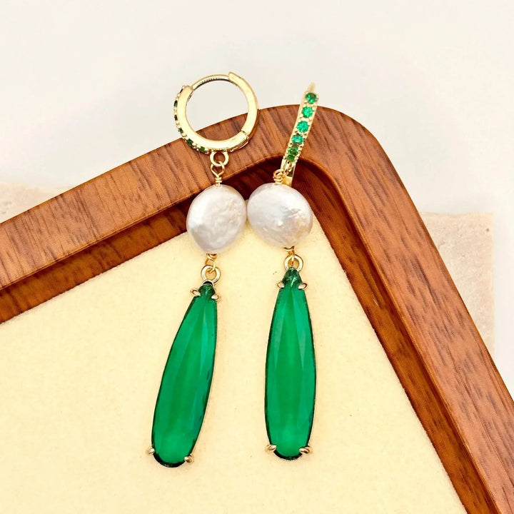 Green Crystal Huggie Earrings