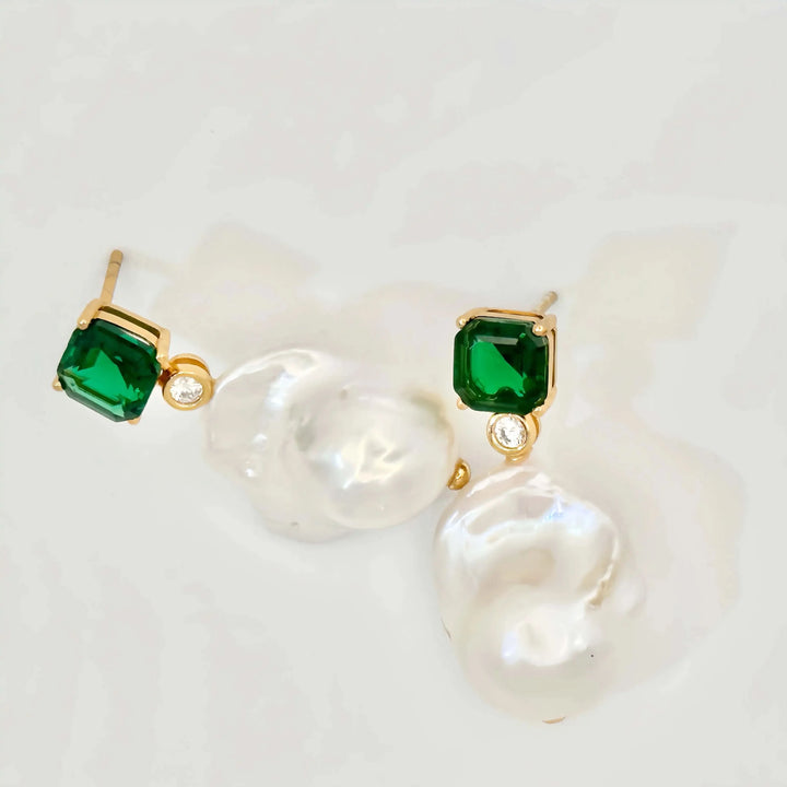 Green Diamond Large Baroque Pearl Earrings 💚✨