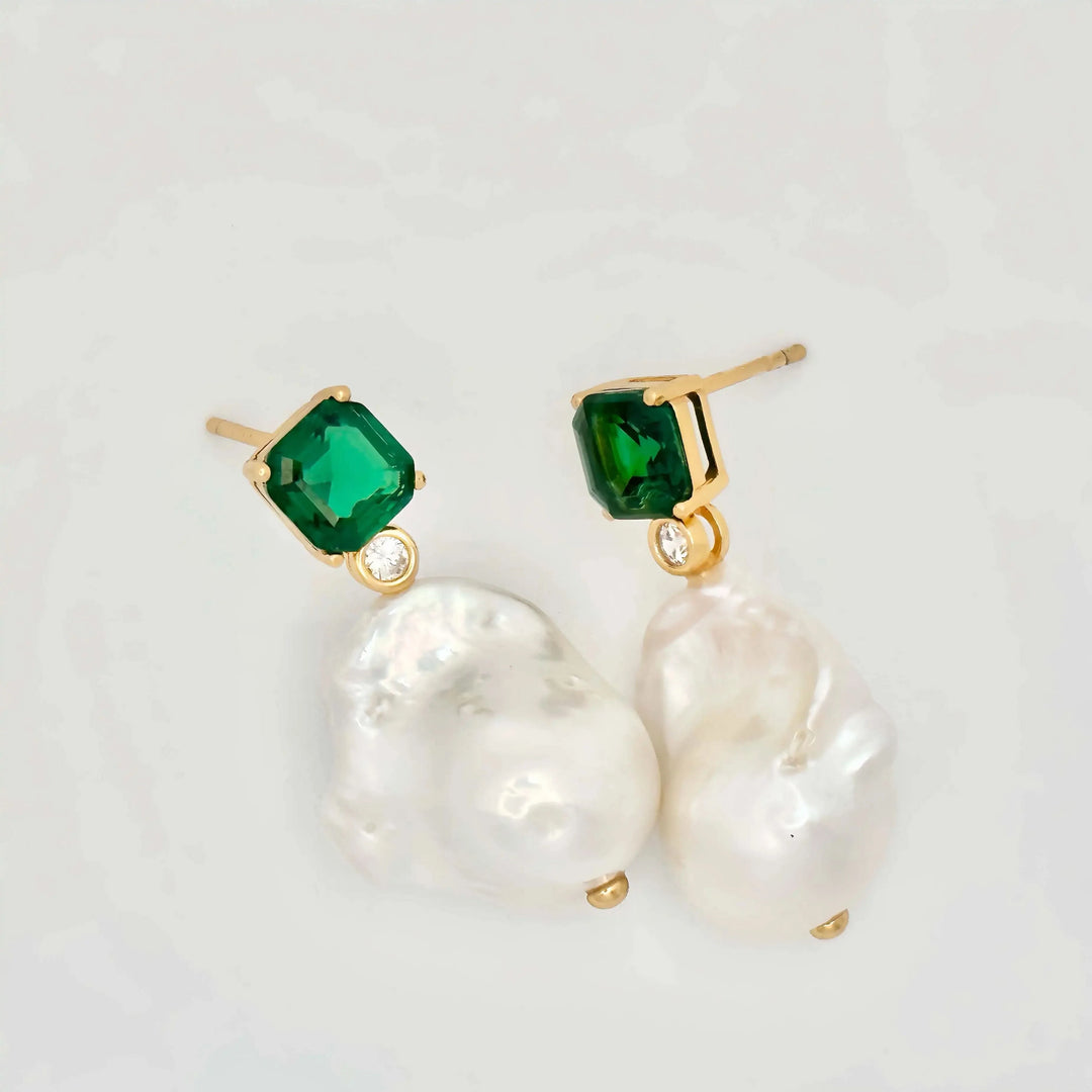 Green Diamond Large Baroque Pearl Earrings 💚✨