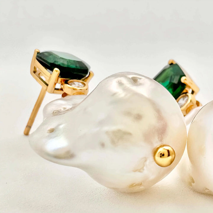 Green Diamond Large Baroque Pearl Earrings 💚✨