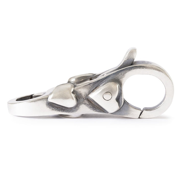 Silver metal clip on a white background