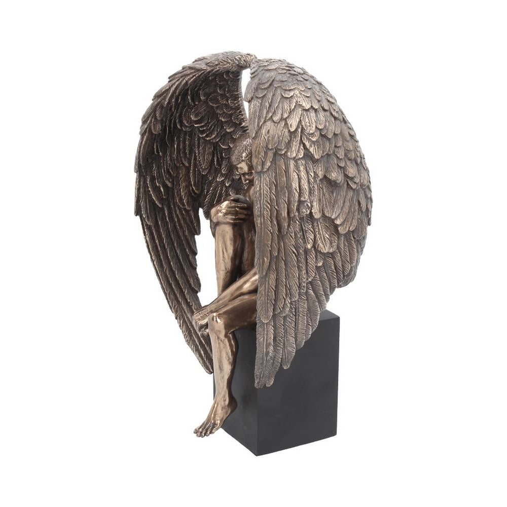 Bronzed Religious Contemplative Angel's Reflection Figurine26cm H1177D5