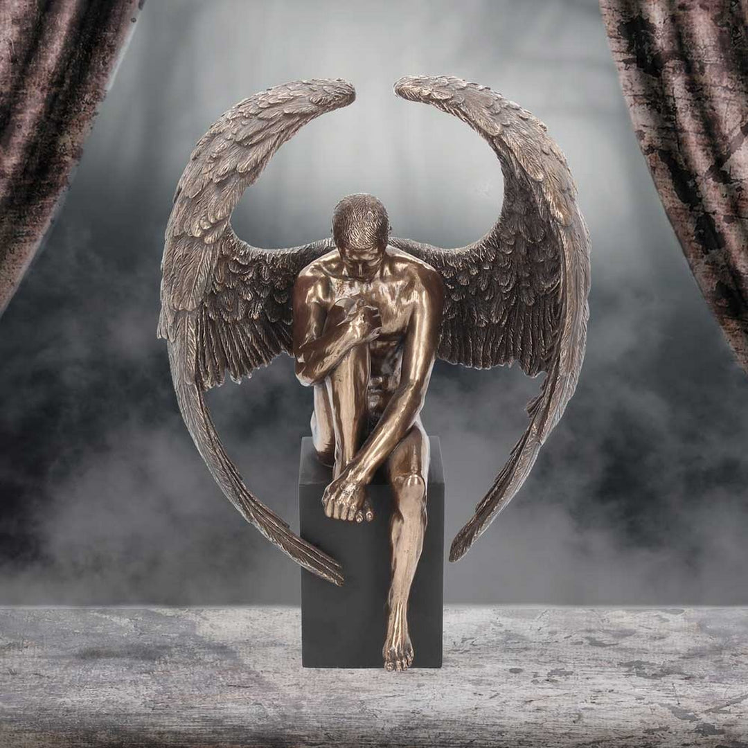 Bronzed Religious Contemplative Angel's Reflection Figurine26cm H1177D5