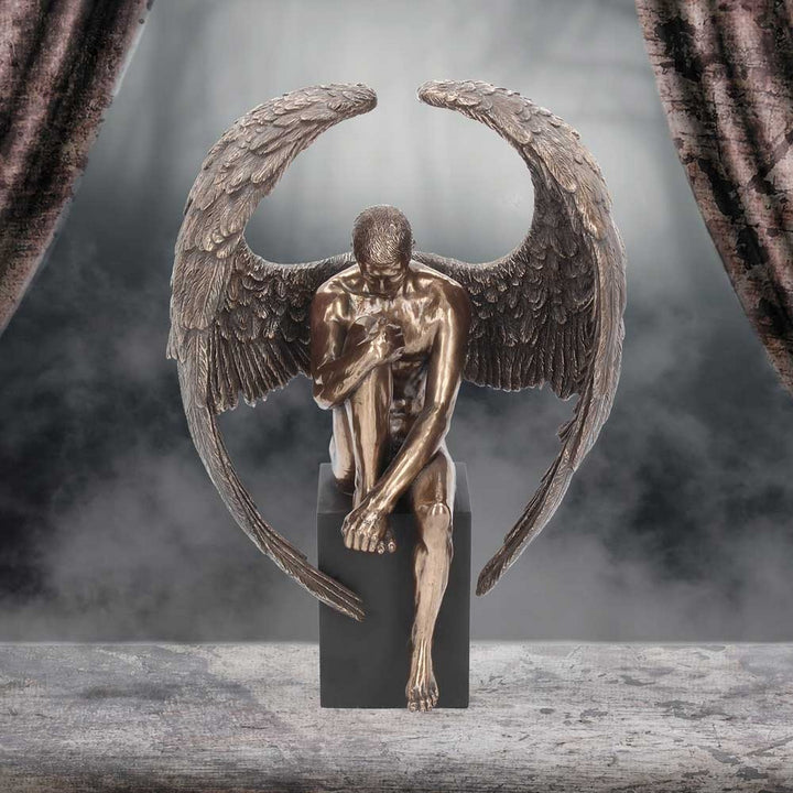 Bronzed Religious Contemplative Angel's Reflection Figurine26cm H1177D5