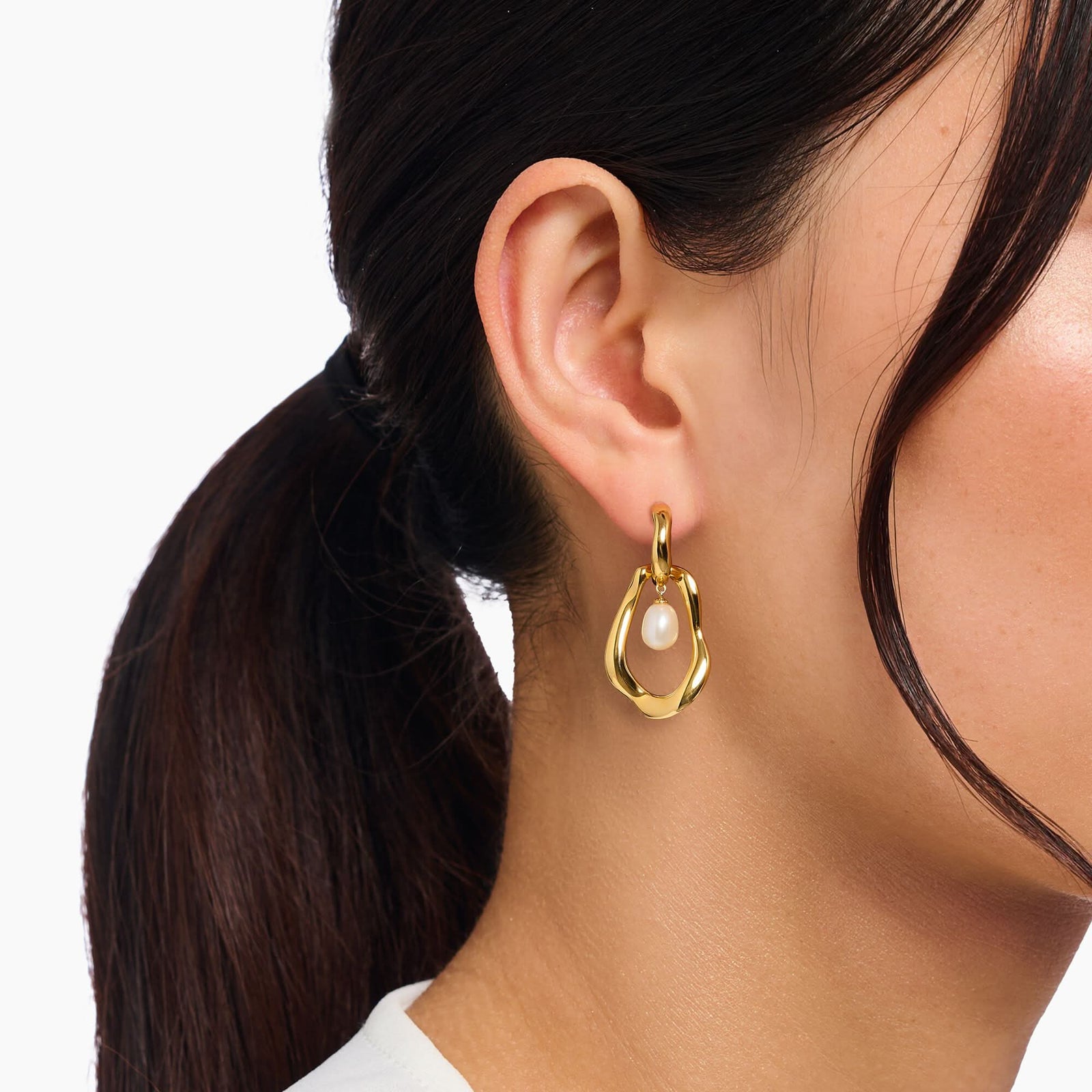 Natural Beauty Gold Plated Freshwater Pearl Hoop Earrings H2321-430-14