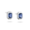 A pair of silver stud earrings featuring rectangular blue gemstones in a bezel setting, shown against a plain white background.