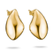 A pair of polished yellow gold hoop earrings with a teardrop shape, displayed on a clean white background with soft shadows below.