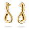 A pair of polished gold infinity-shaped hoop earrings on a clean white background.