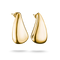 A pair of polished gold teardrop-shaped hoop earrings with a smooth, reflective finish, shown against a plain white background.