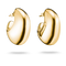 A pair of polished yellow gold hoop earrings with a smooth, rounded organic shape, shown on a clean white background with soft drop shadows.