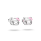 A pair of silver stud earrings shaped like Hello Kitty's head, featuring a small pink bow on each earring, shown against a plain white background.