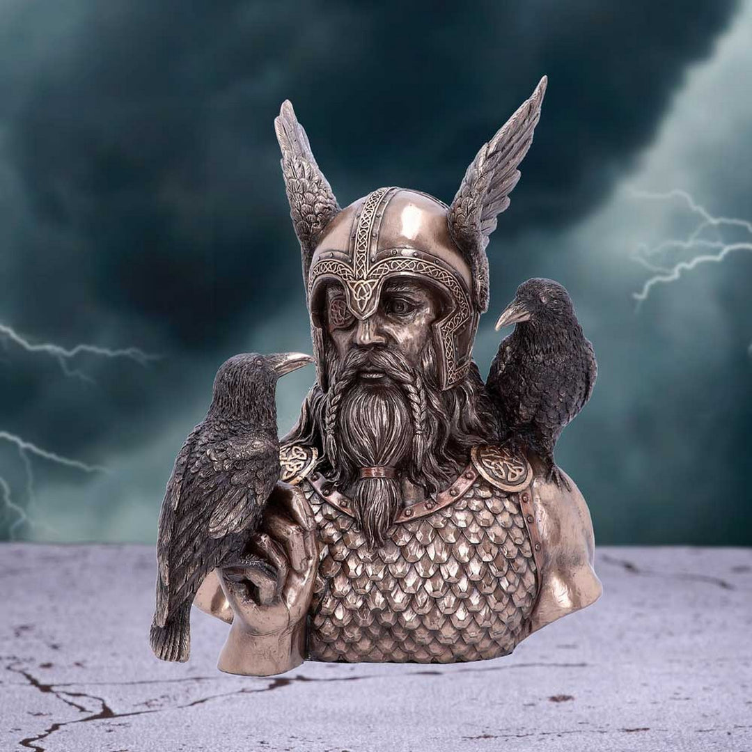 Bronze Odins Messengers Norse God Bust H4740P9