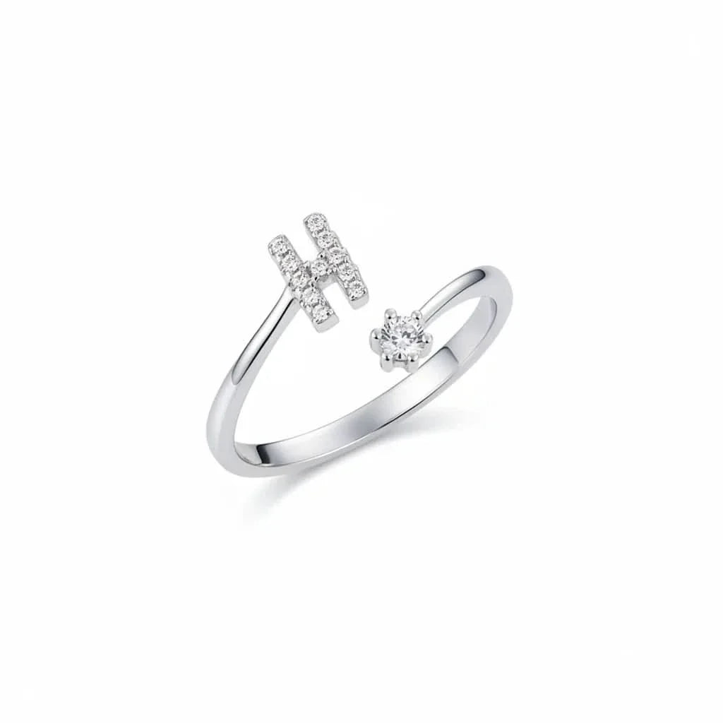 Diamond Initial Letter Silver Ring