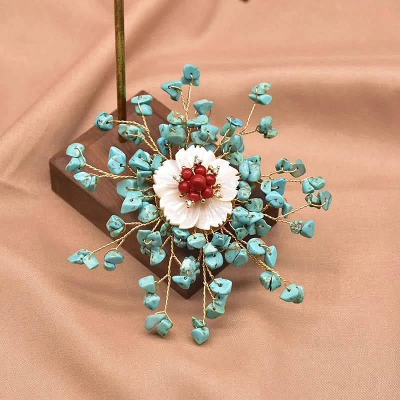 Handcrafted Turquoise Floral Brooch