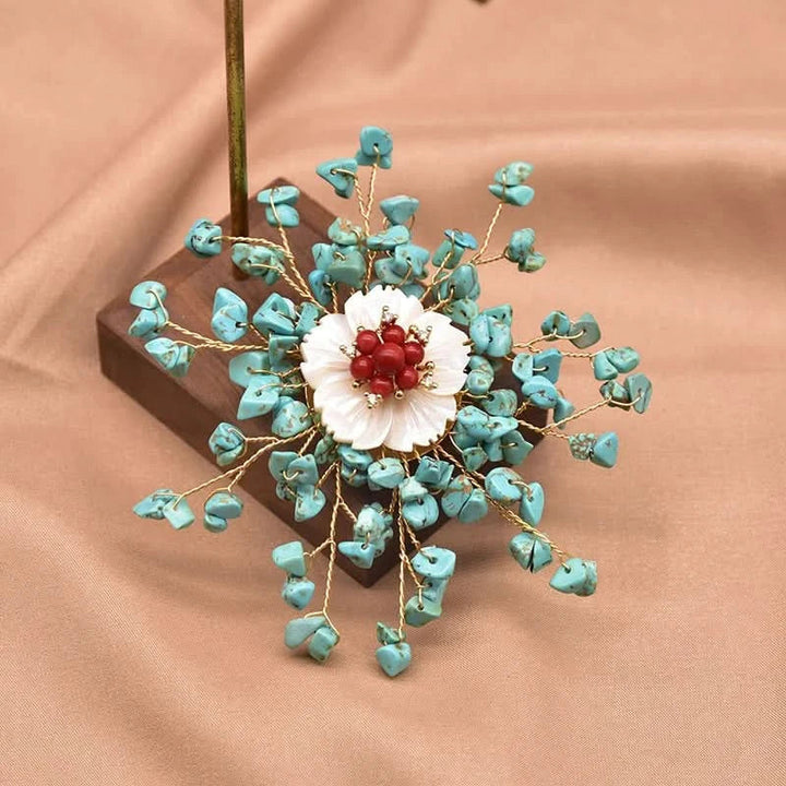 Handcrafted Turquoise Floral Brooch