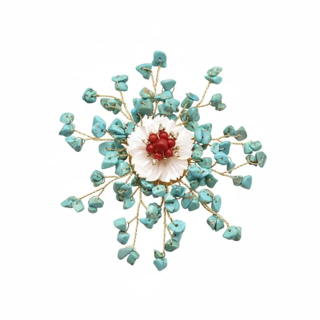 Handcrafted Turquoise Floral Brooch