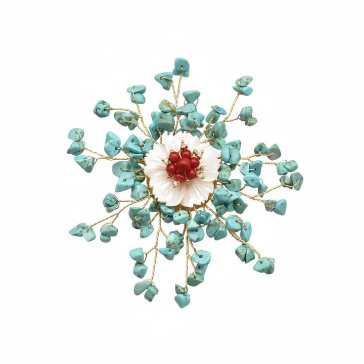 Handcrafted Turquoise Floral Brooch
