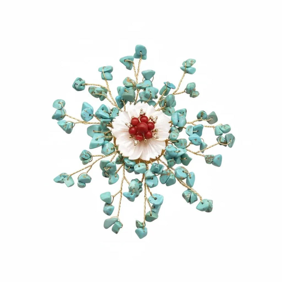 Handcrafted Turquoise Floral Brooch