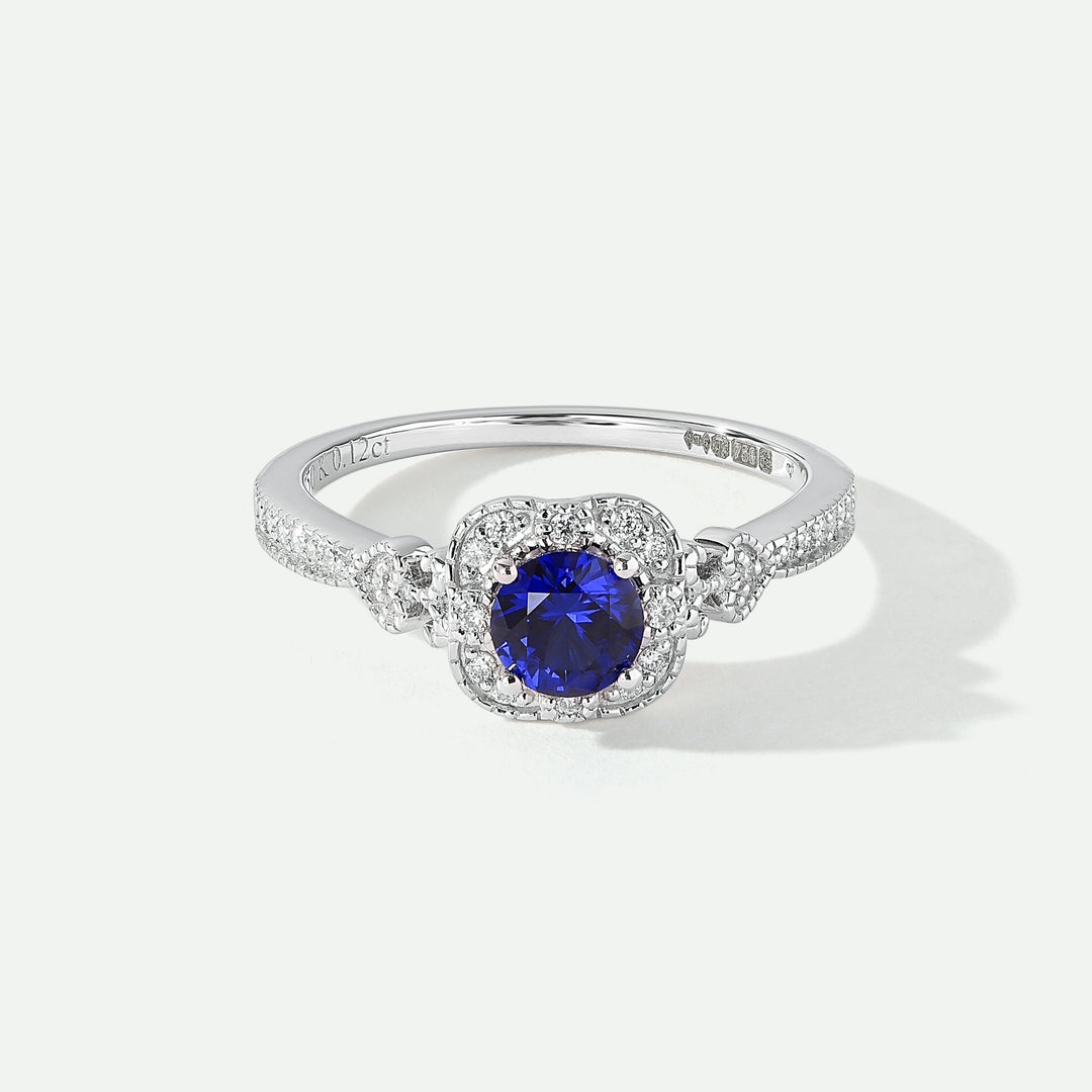 Harper | 18ct White Gold 0.12ct tw Lab Grown Diamond and Created Sapphire Vintage Ring-0