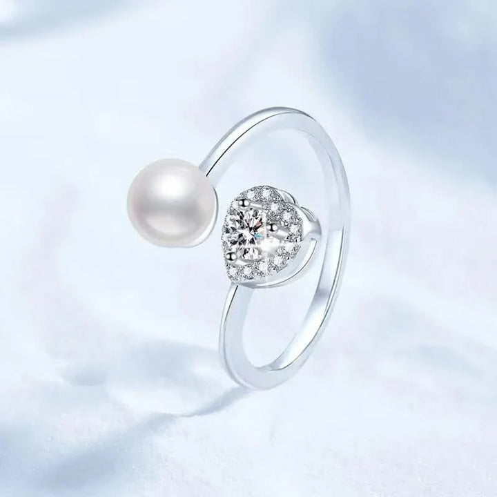 Heart Diamond Pearl Adjustable Ring
