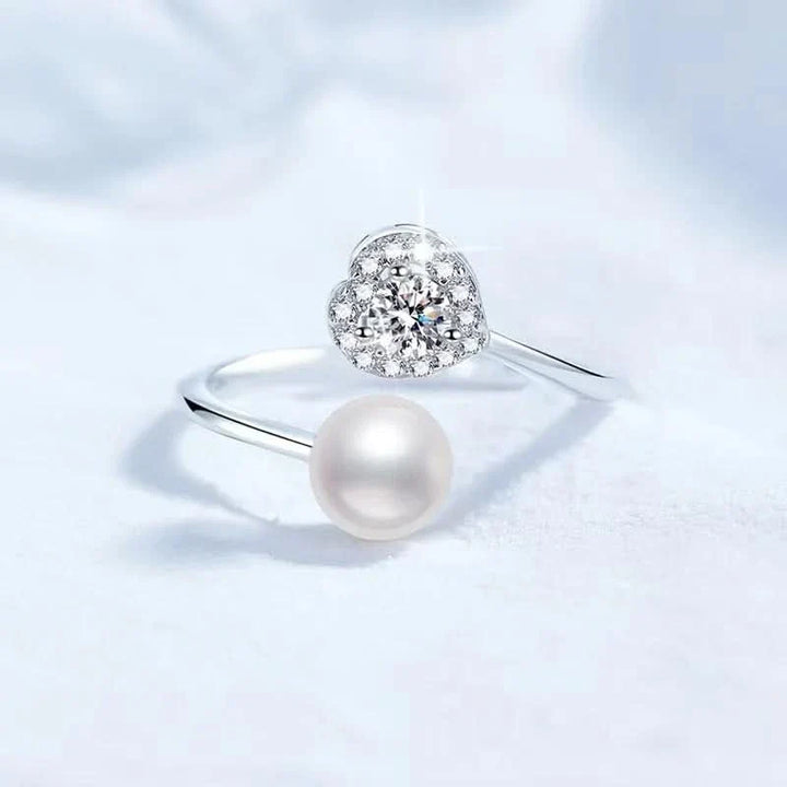 Heart Diamond Pearl Adjustable Ring