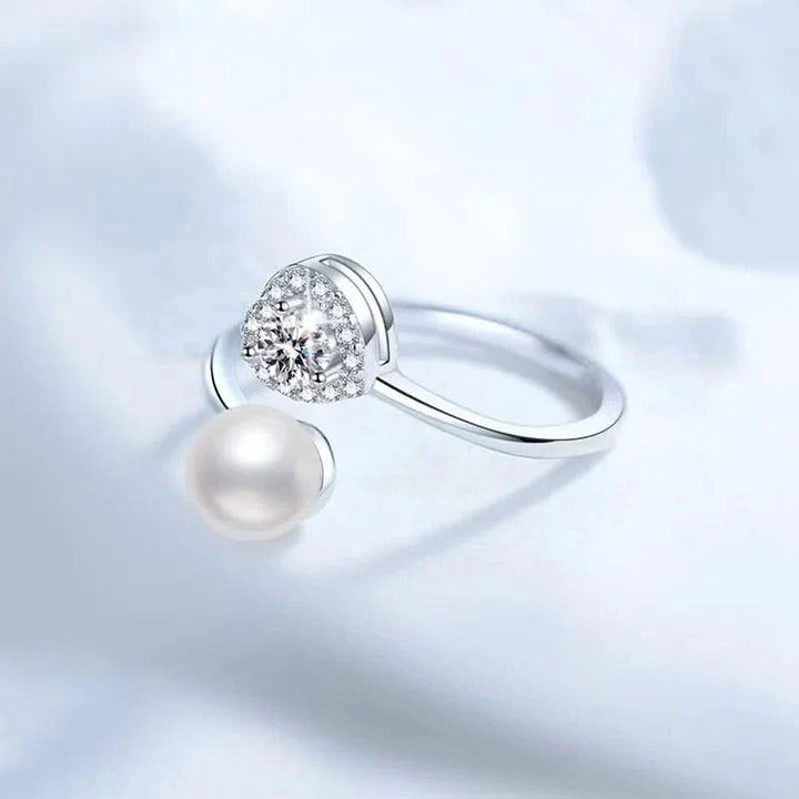 Heart Diamond Pearl Adjustable Ring