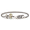 Silver bracelet with leaf and floral designs on a white background