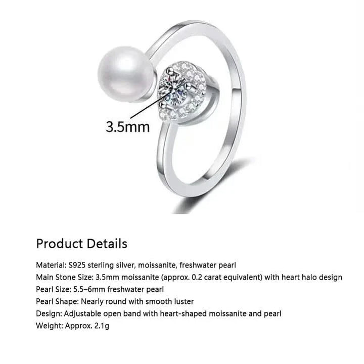 Heart Diamond Pearl Adjustable Ring