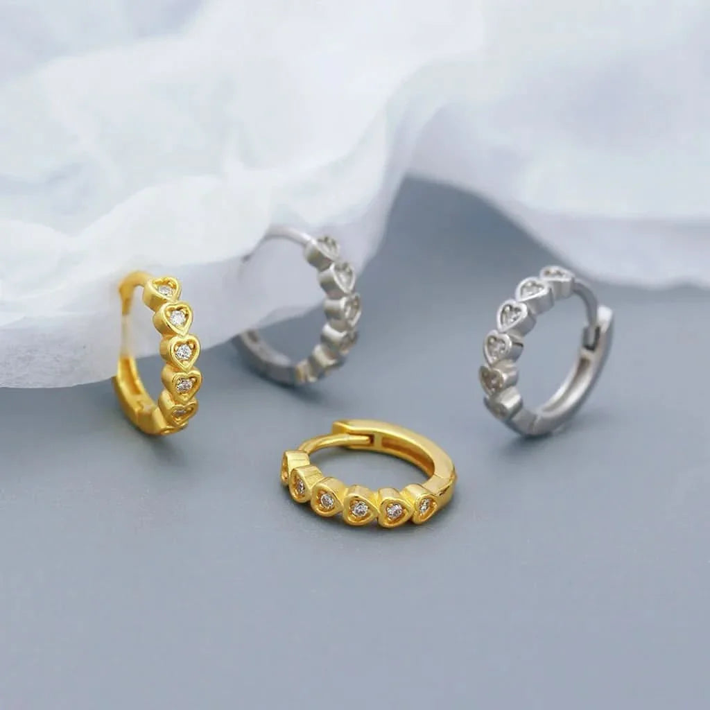 Heart Diamond Huggie Hoop Earrings