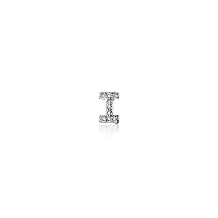 Diamond Letter Initial Silver Stud Earring- a pair