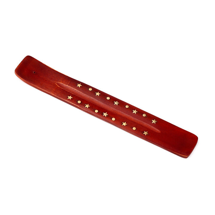 Mango Wood Ashcatcher Incense Stick Burner with Brass Stars Inlay IF106M