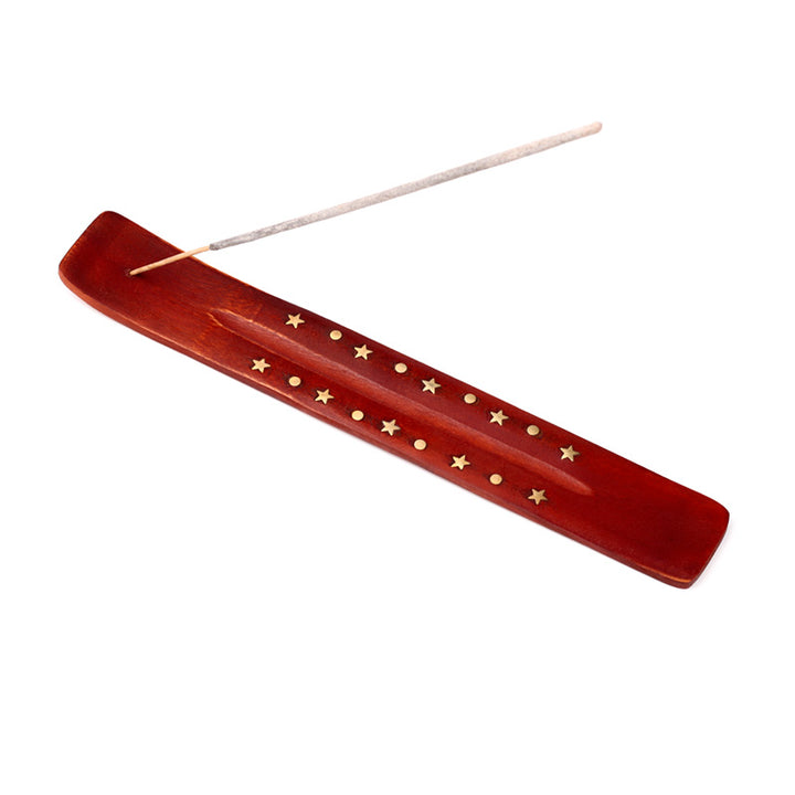 Mango Wood Ashcatcher Incense Stick Burner with Brass Stars Inlay IF106M