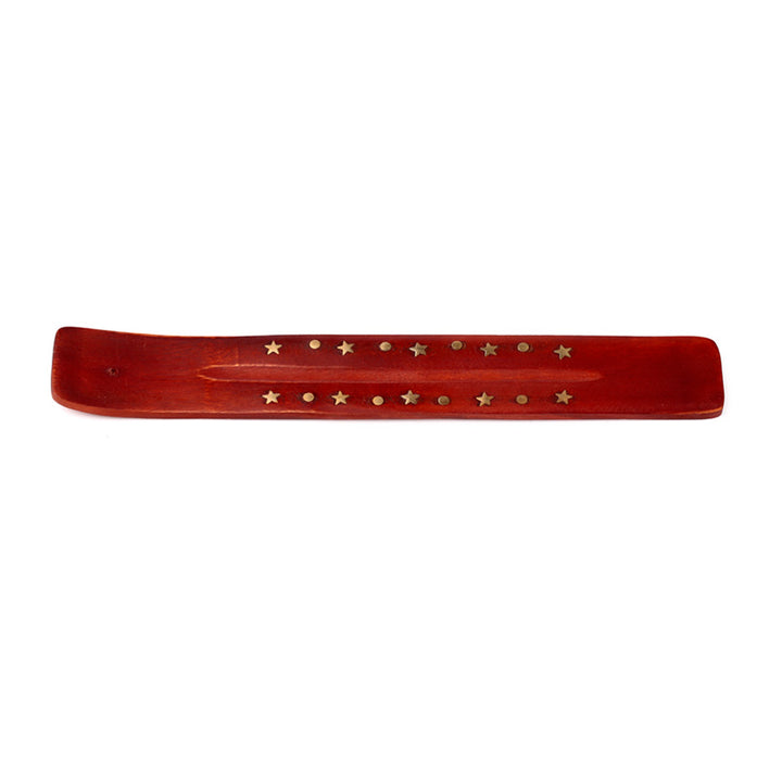 Mango Wood Ashcatcher Incense Stick Burner with Brass Stars Inlay IF106M