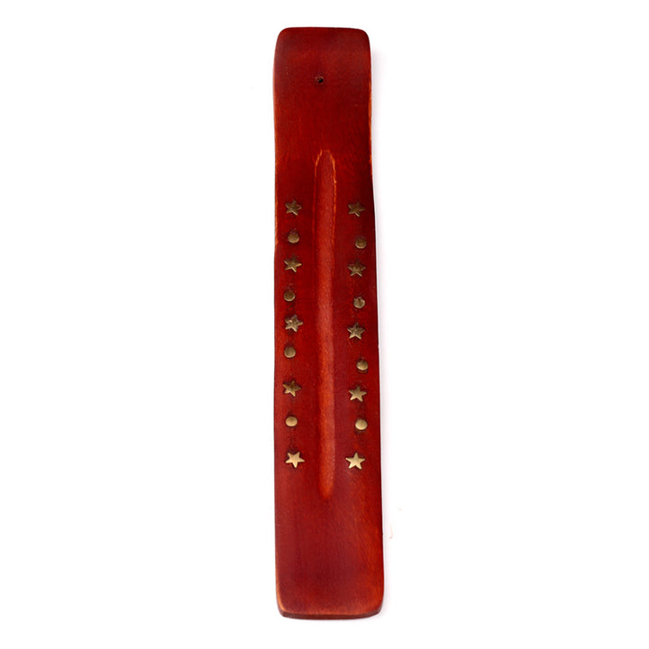 Mango Wood Ashcatcher Incense Stick Burner with Brass Stars Inlay IF106M