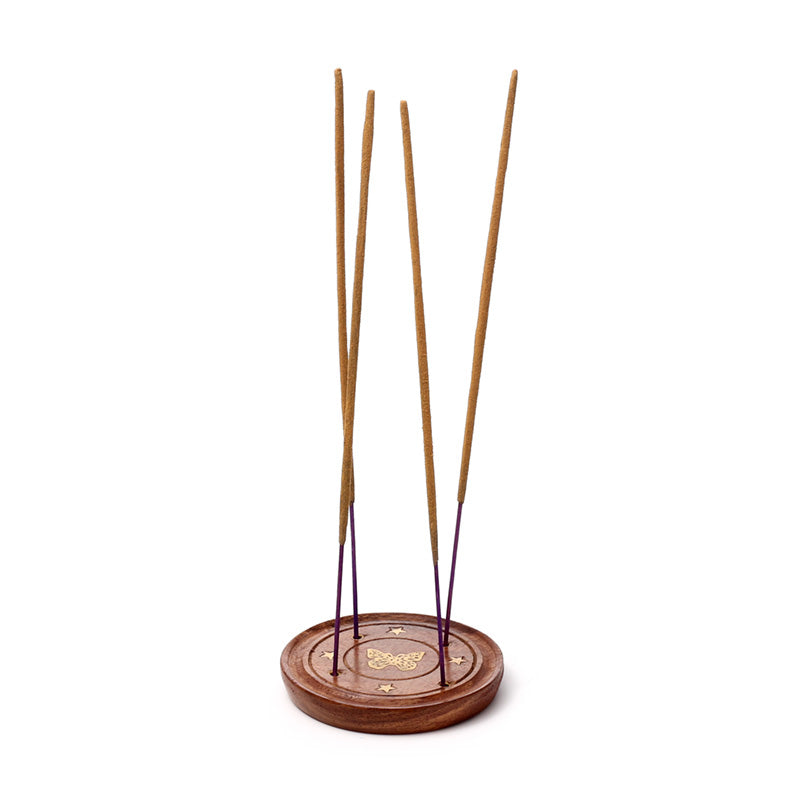 Sheesham Wood Round Ashcatcher Incence Burner with Butterfly Inlay IF165