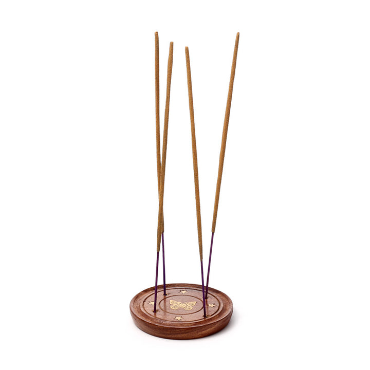 Sheesham Wood Round Ashcatcher Incence Burner with Butterfly Inlay IF165