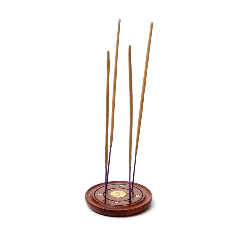 Sheesham Wood Round Ashcatcher Incence Burner with Yin Yang Inlay IF166
