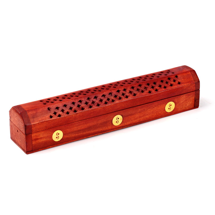 Mango Wood Ashcatcher Incense Burner Box Box Yin Yang Inlay IF173M
