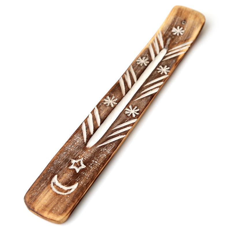 Mango Wood Moon & Stars Ashcatcher Incense Sticks Burner IF230