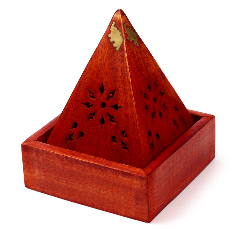 Mango Wood Pyramid Incense Cone Burner Box with Elephant IF246M