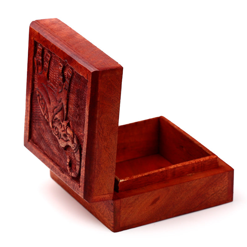 Mango Wood Carved Elephant Trinket Box IF249M