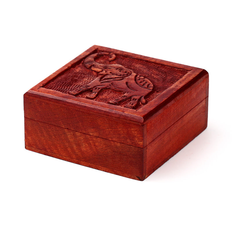Mango Wood Carved Elephant Trinket Box IF249M