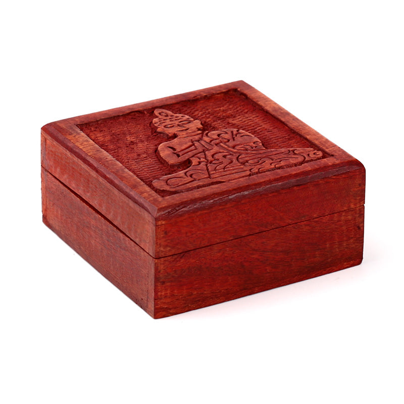 Mango Wood Carved Thai Buddha Trinket Box IF250M