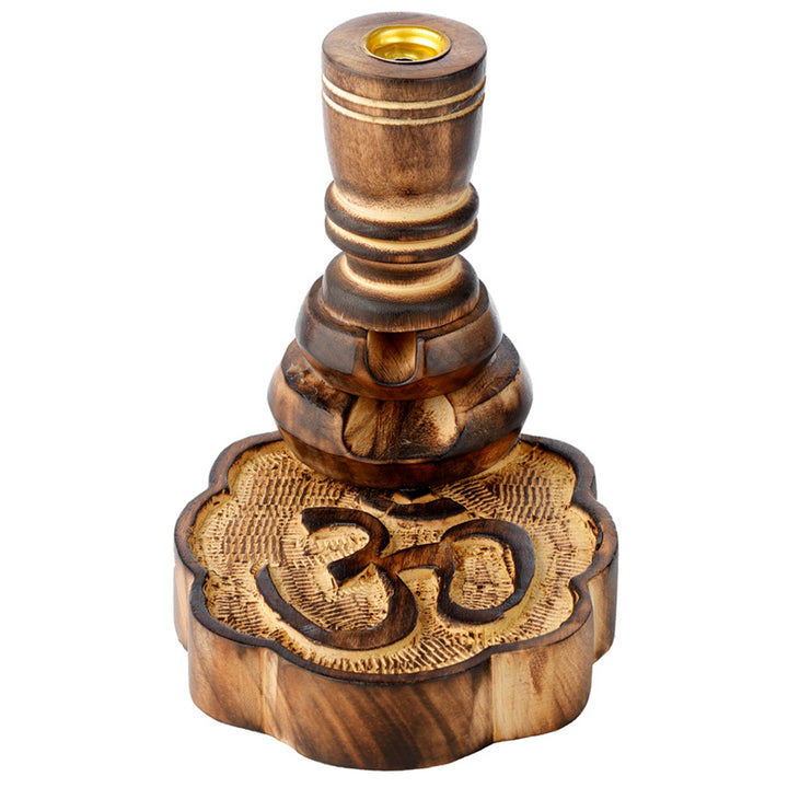 Om Carved Mango Wood Backflow Incense Burner IF254
