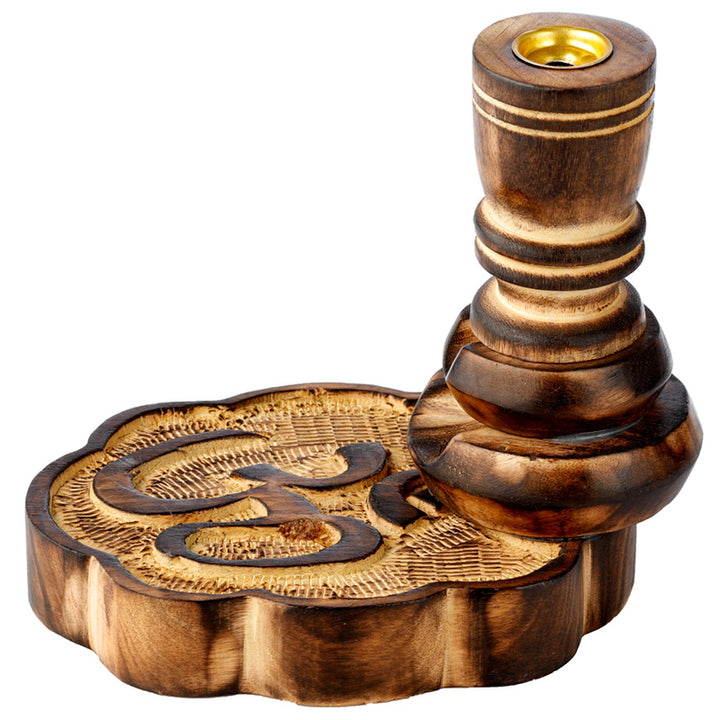 Om Carved Mango Wood Backflow Incense Burner IF254