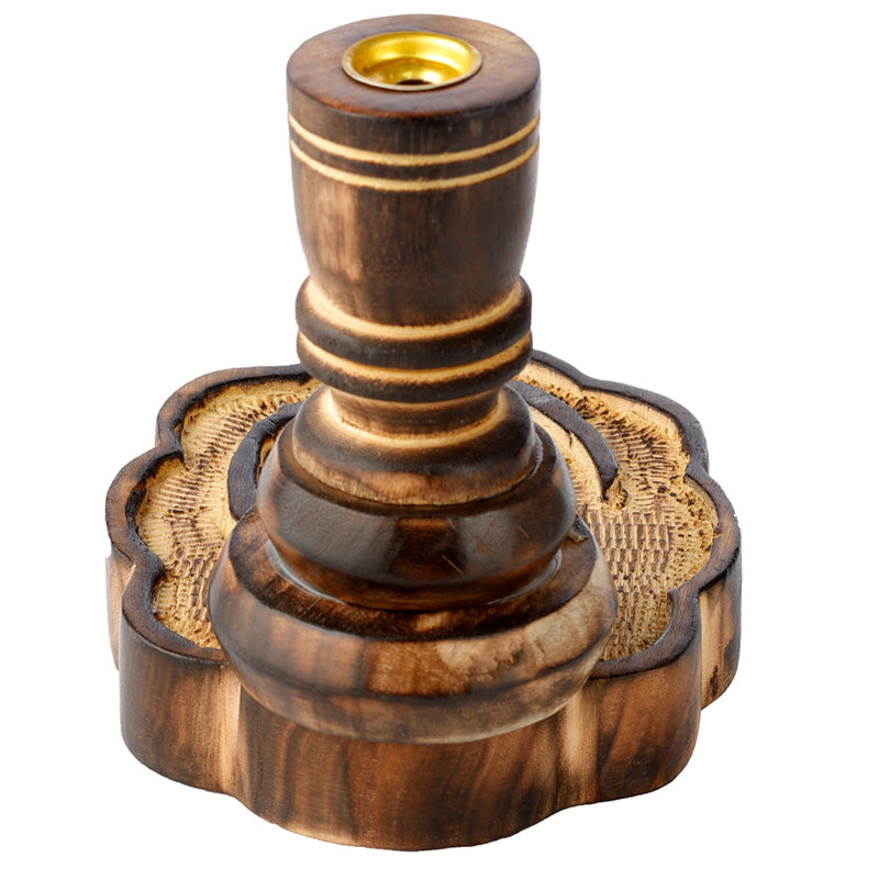 Om Carved Mango Wood Backflow Incense Burner IF254