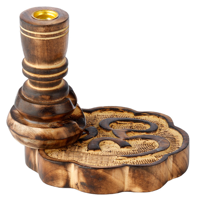 Om Carved Mango Wood Backflow Incense Burner IF254