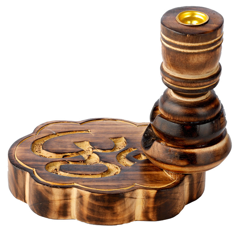 Carved Om Mango Wood Backflow Incense Burner IF256