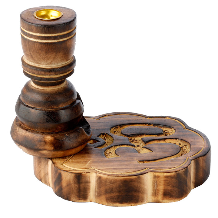 Carved Om Mango Wood Backflow Incense Burner IF256