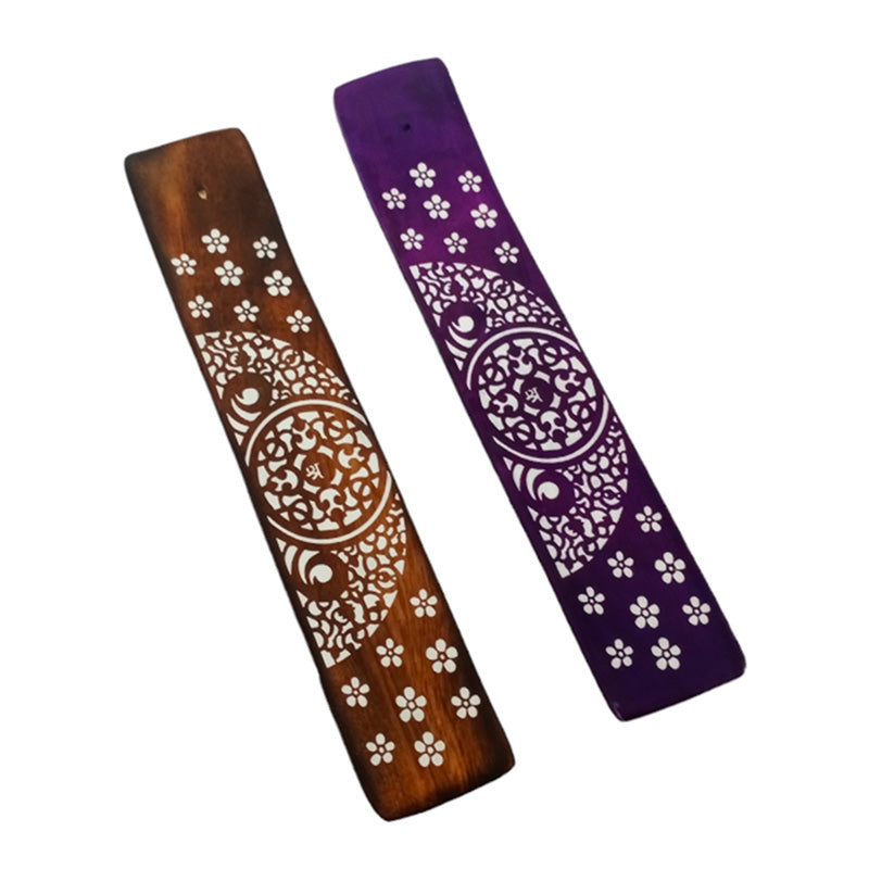 Mango Wood Ashcatcher Incense Stick Burner with Floral Pattern IF262